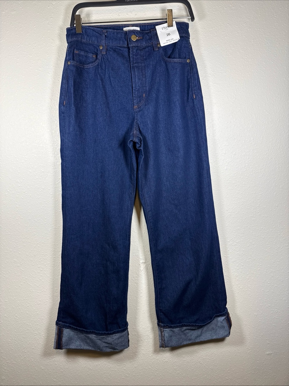 Rivete Women’s Wide-Leg High-Rise Curvy Jeans Dark Blue Wash Size 26 NWT